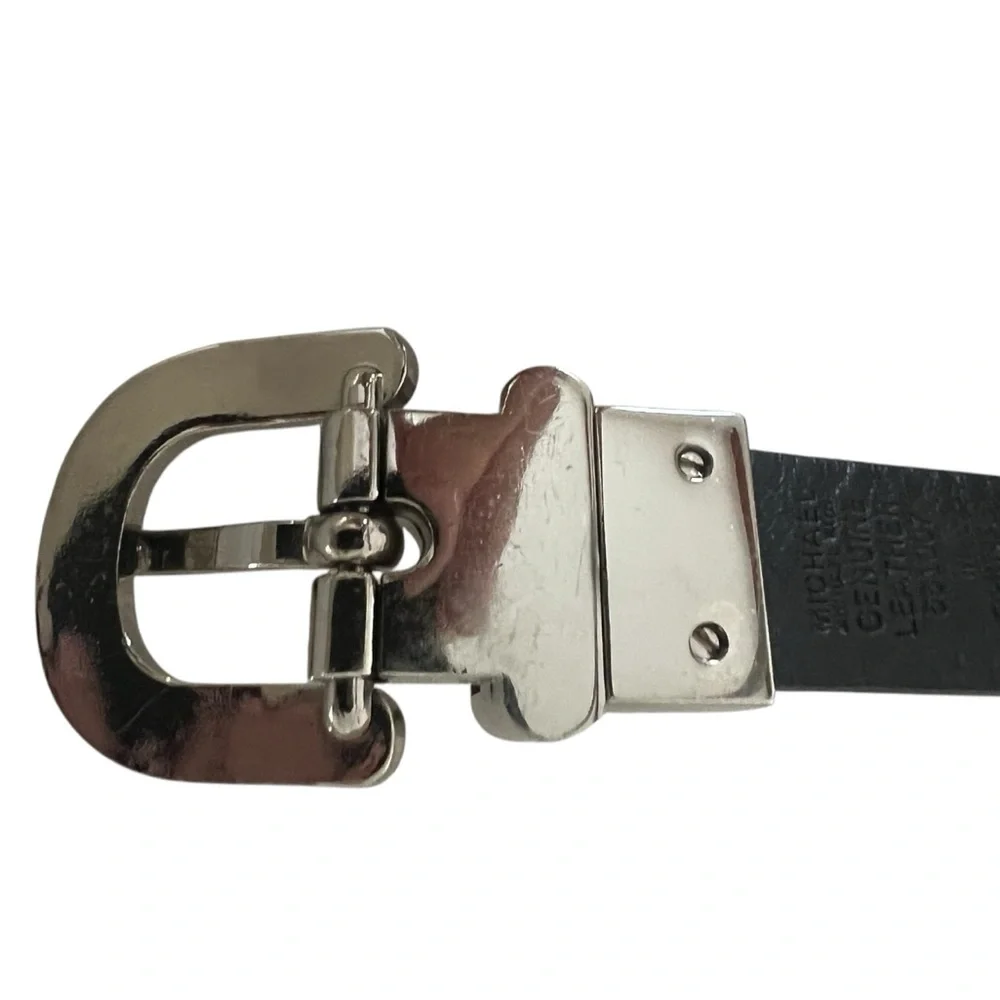 Michael Kors black leather belt thin 3/4” buckle silver snake embossed Size M